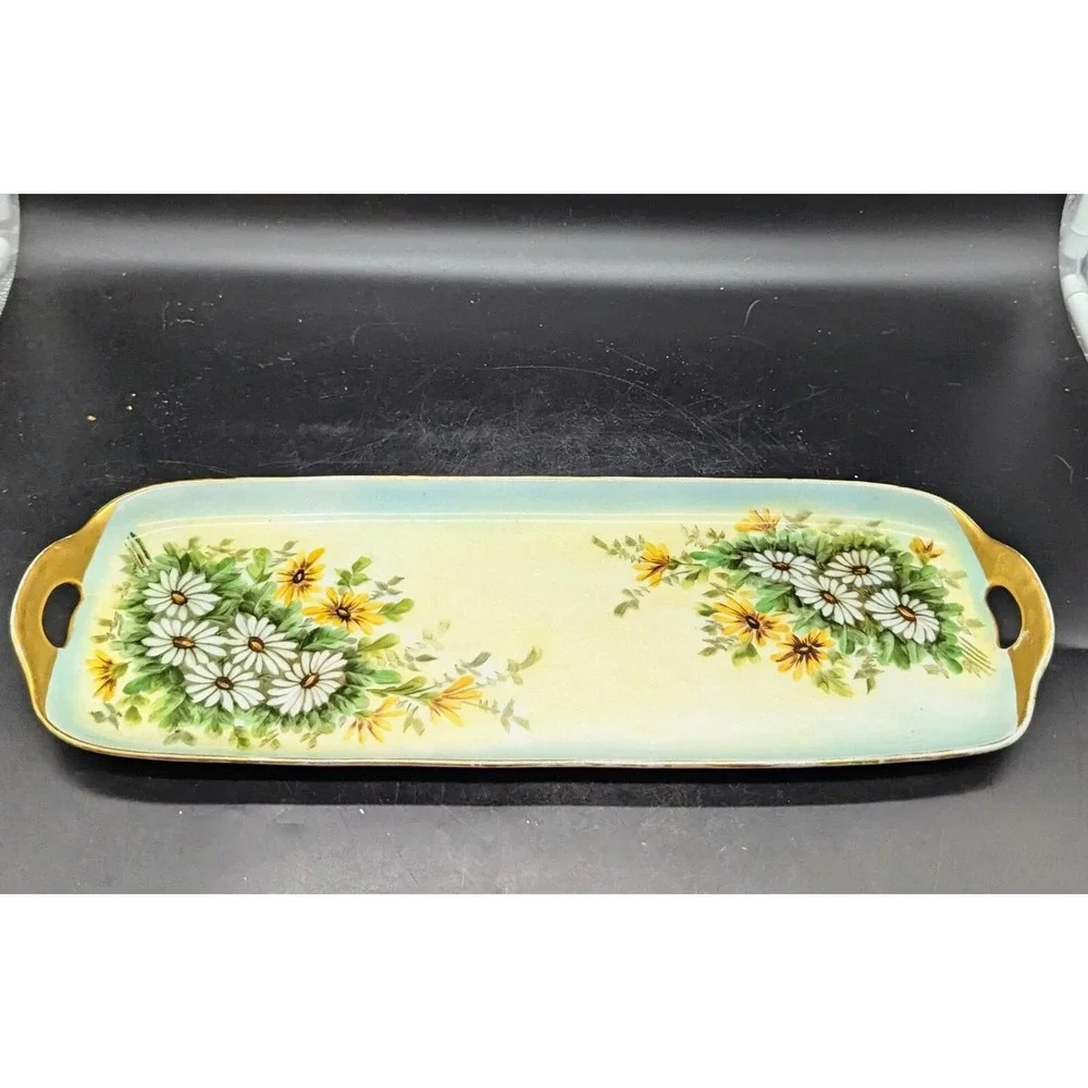 Vintage Porcelain Serving Tray‎ Hand Painted Floral Flower Daisy 17